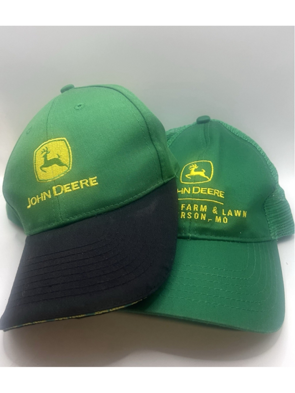 (2) John Deere Trucker Hats Murphy Farm Stillwater Equipment SnapBack Hook Loop